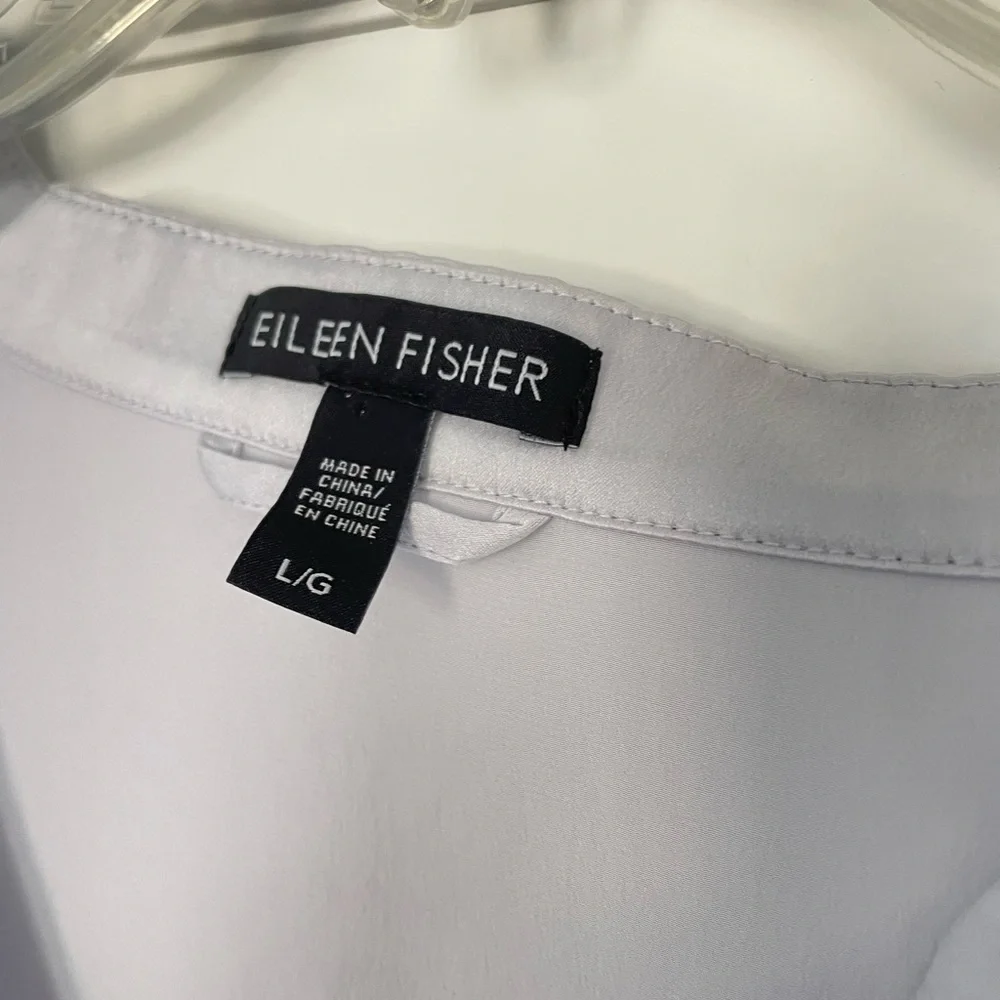 Eileen Fisher 100% silk Light Gray Blue Purple Button-Down Dress with tie‎ belt - Picture 5 of 6